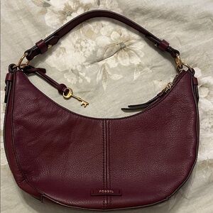Fossil Dark Red Leather Hobo Bag